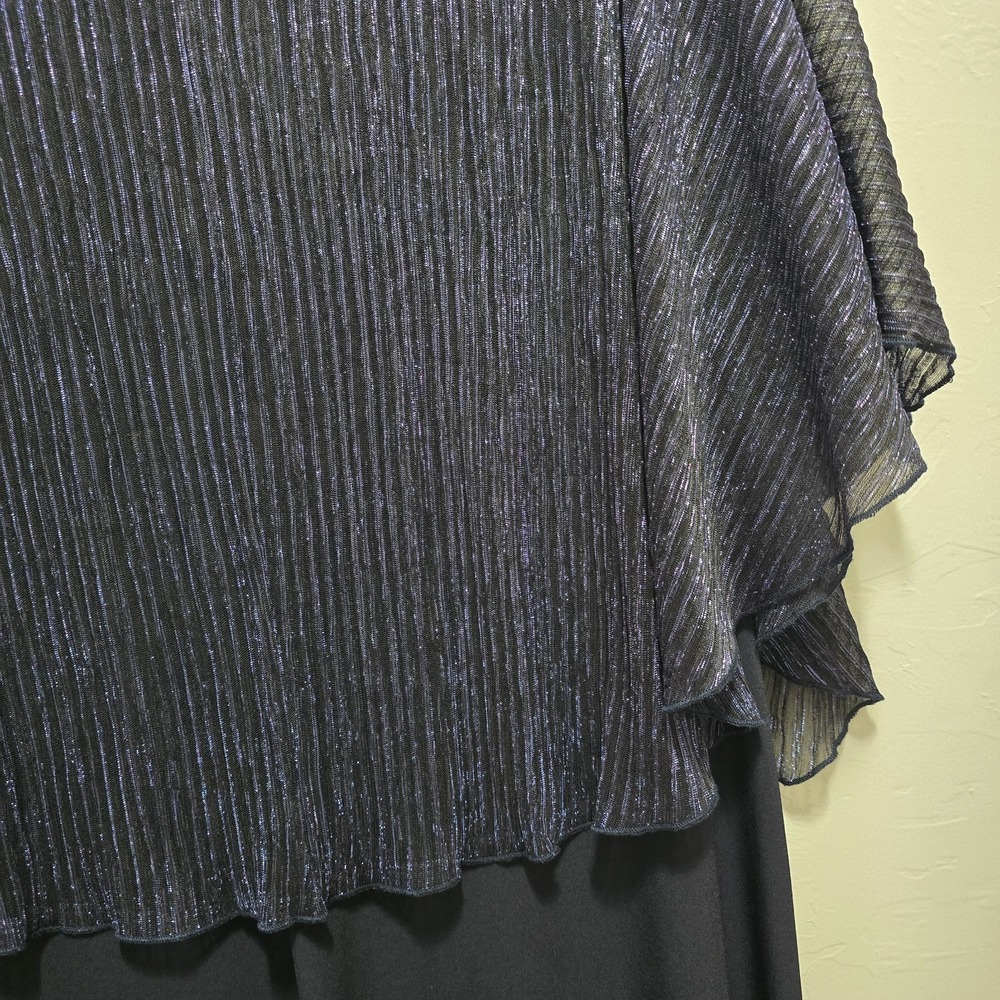 Connected Apparel Women's 14W Navy Shimmer Overlay Dress Cape Sleeve Party Midi - Picture 6 of 7